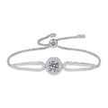 Round Halo Moissanite Adjustable Bangle Bracelet with CZ in White Gold-Plated S925 Sterling Silver white background product photo