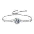 Round Halo Moissanite Adjustable Bangle Bracelet with CZ in White Gold-Plated S925 Sterling Silver white background product photo