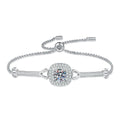 Round Moissanite Adjustable Bangle Bracelet with CZ in White Gold-Plated S925 Sterling Silver white background product photo