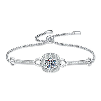 Round Moissanite Adjustable Bangle Bracelet with CZ in White Gold-Plated S925 Sterling Silver white background product photo
