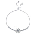 Floral Moissanite Chain Bracelet with CZ in White Gold-Plated S925 Sterling Silver white background product photo