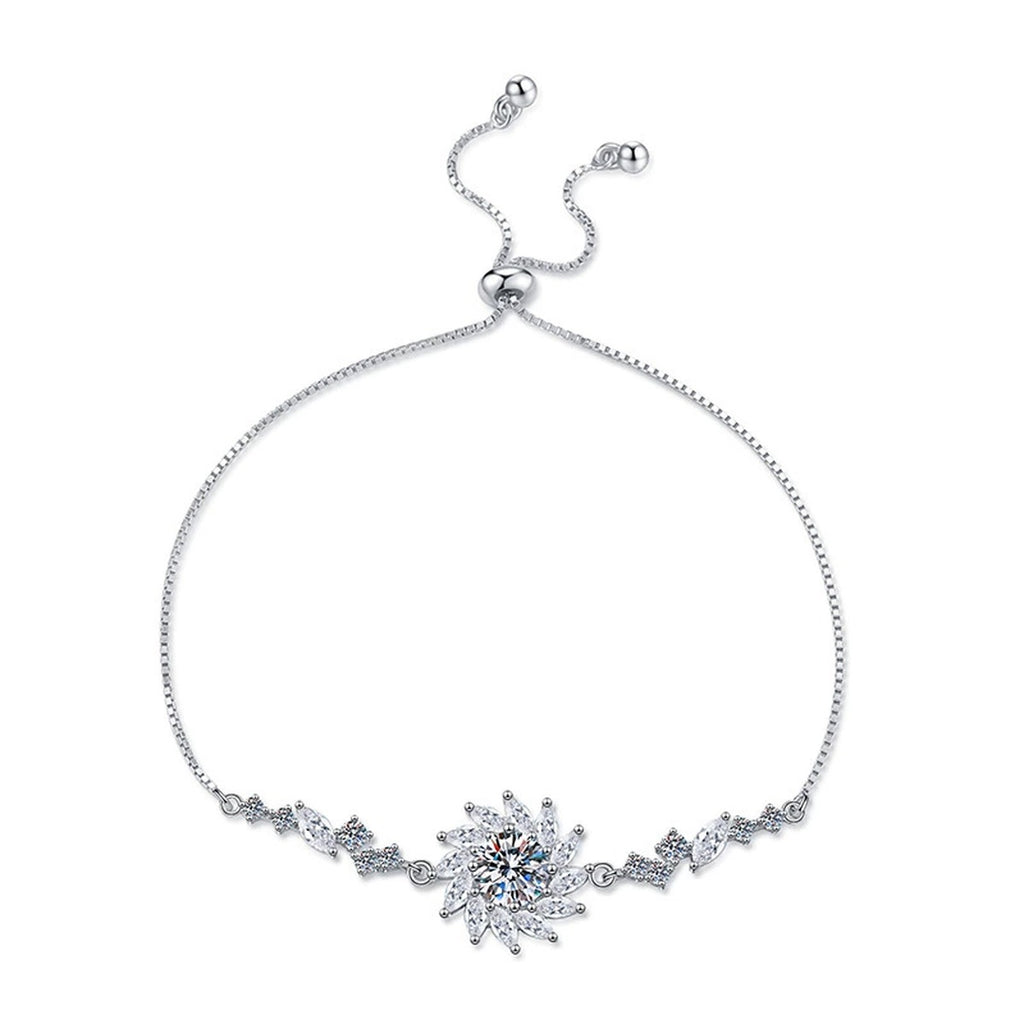 Starburst Moissanite Chain Bracelet with CZ in White Gold-Plated S925 Sterling Silver white background product photo