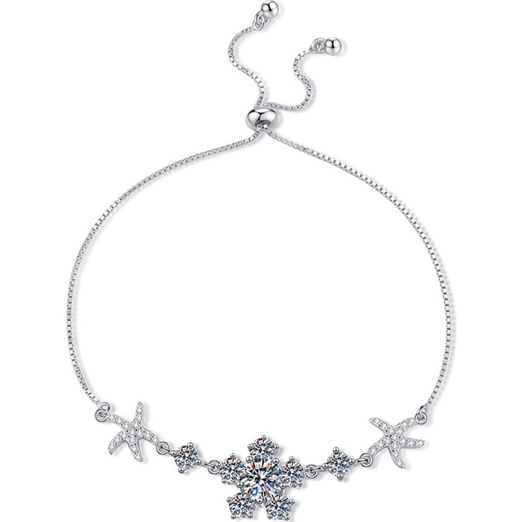 Floral Moissanite Adjustable Bracelet with CZ white background product photo showing bracelet silhouette and moissanite setting