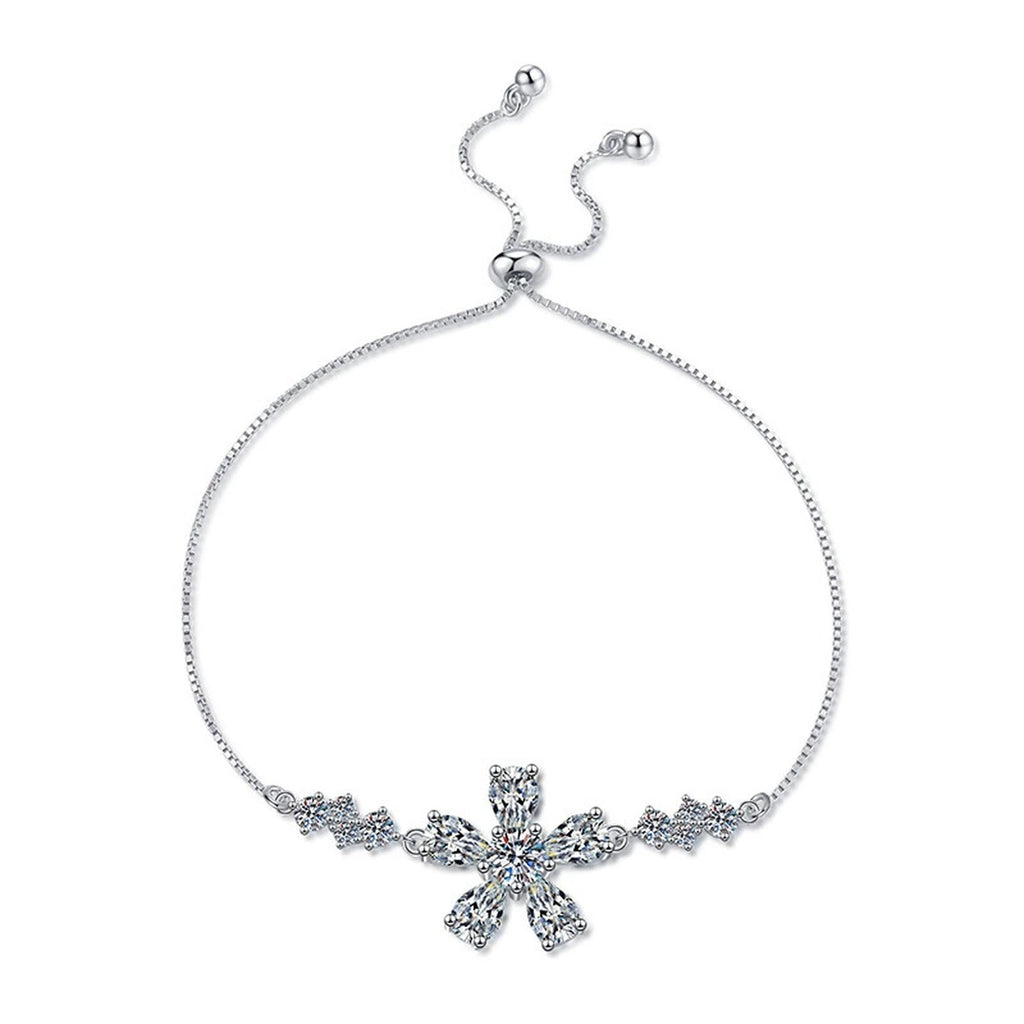 Snowflake Moissanite Chain Bracelet with CZ in White Gold-Plated S925 Sterling Silver white background product photo
