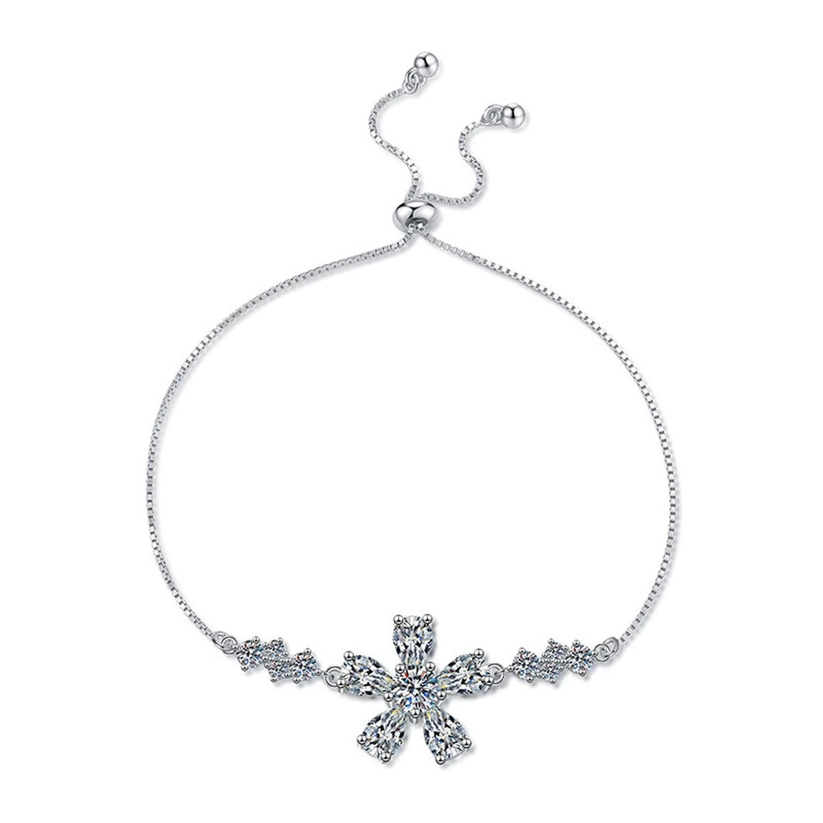 Snowflake Moissanite Chain Bracelet with CZ in White Gold-Plated S925 Sterling Silver white background product photo