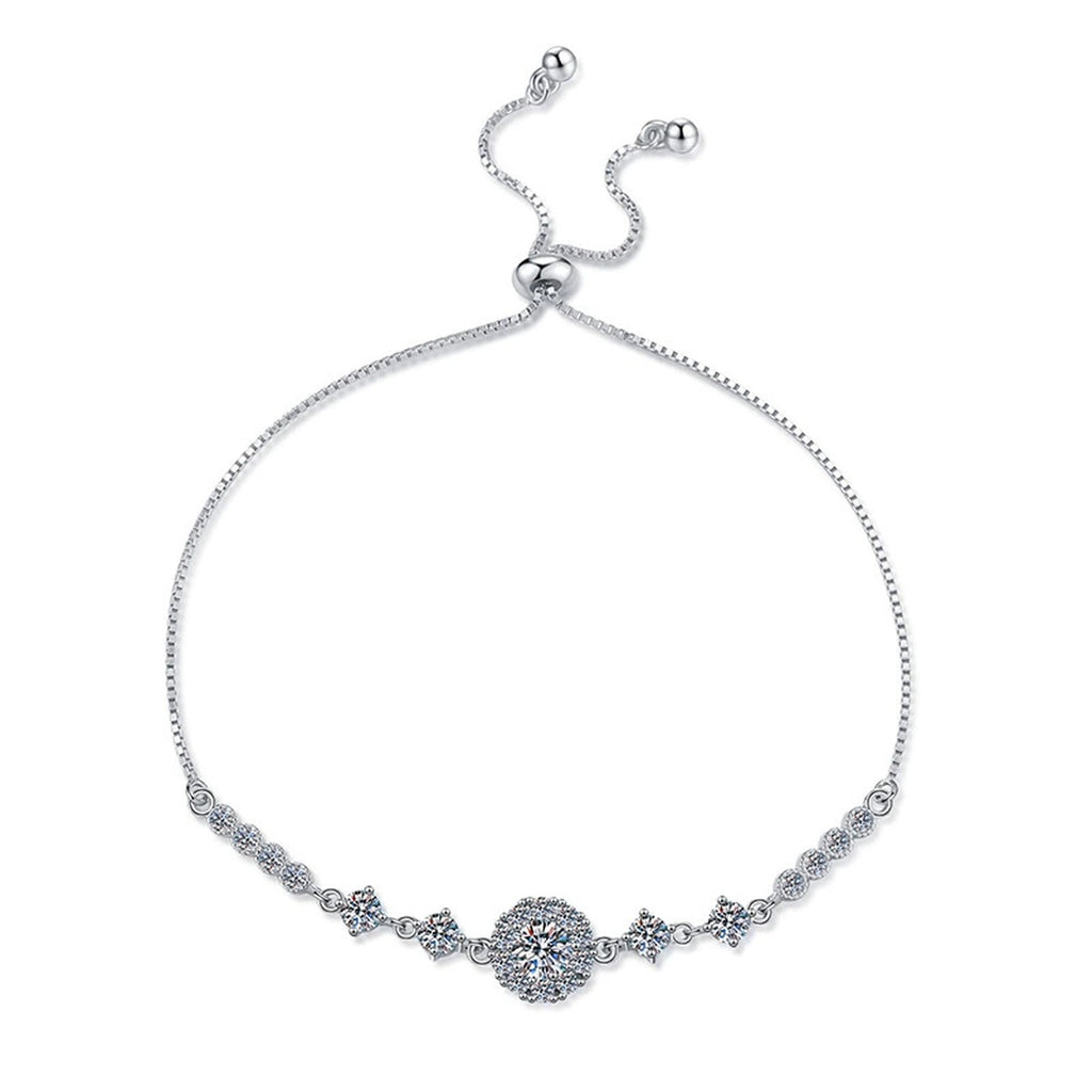 Clover Moissanite Chain Bracelet with CZ in White Gold-Plated S925 Sterling Silver white background product photo