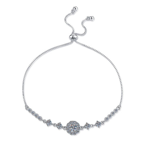 Clover Moissanite Chain Bracelet with CZ in White Gold-Plated S925 Sterling Silver white background product photo