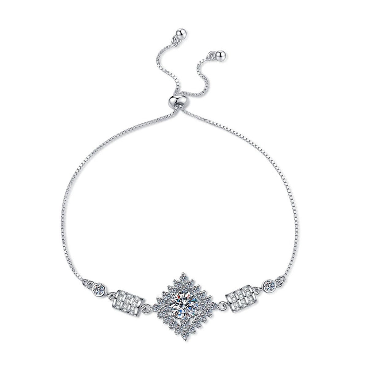 Bow Moissanite Chain Bracelet with CZ in White Gold-Plated S925 Sterling Silver white background product photo