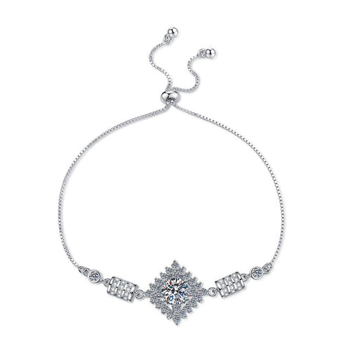 Bow Moissanite Chain Bracelet with CZ in White Gold-Plated S925 Sterling Silver white background product photo