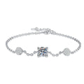 Floral Moissanite Chain Bracelet with CZ in White Gold-Plated S925 Sterling Silver white background product photo