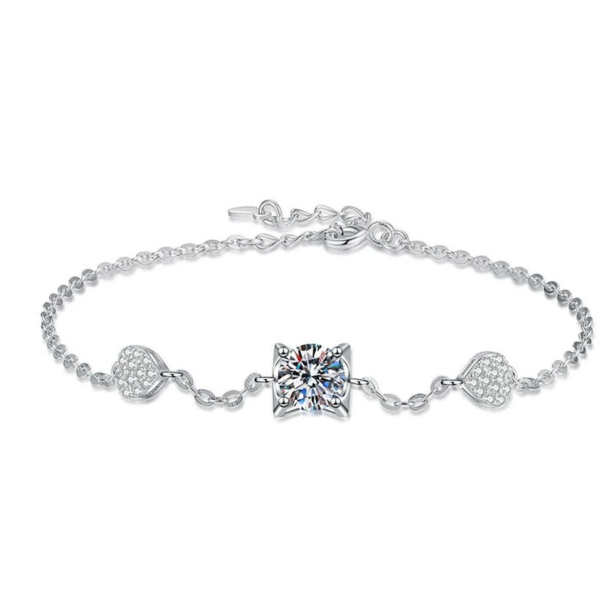 Floral Moissanite Chain Bracelet with CZ in White Gold-Plated S925 Sterling Silver white background product photo