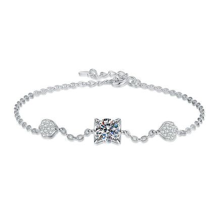 Floral Moissanite Chain Bracelet with CZ in White Gold-Plated S925 Sterling Silver white background product photo