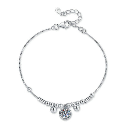 Round Moissanite Charm Bracelet in White Gold-Plated S925 Sterling Silver white background product photo