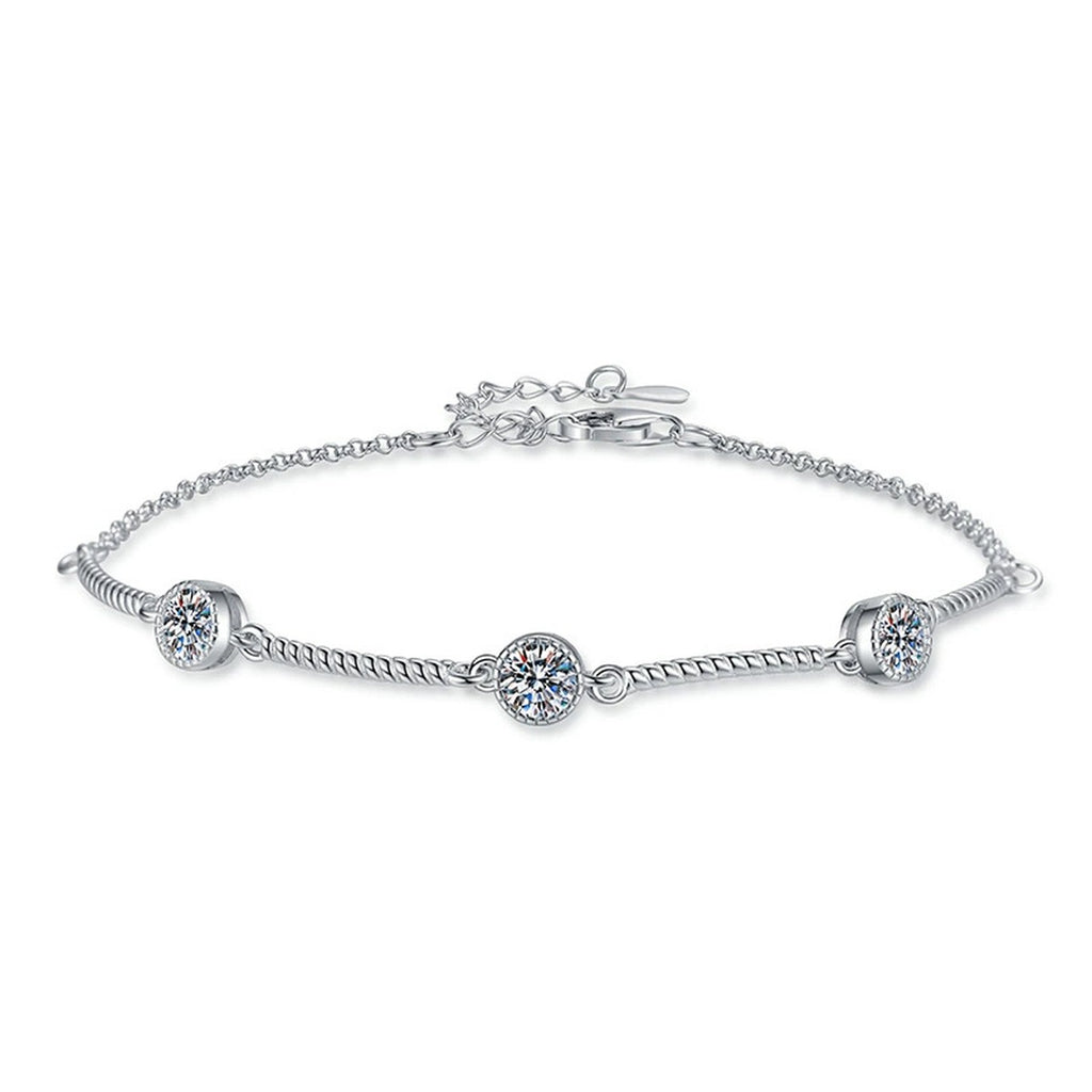 Bar Moissanite Chain Bracelet in White Gold-Plated S925 Sterling Silver white background product photo