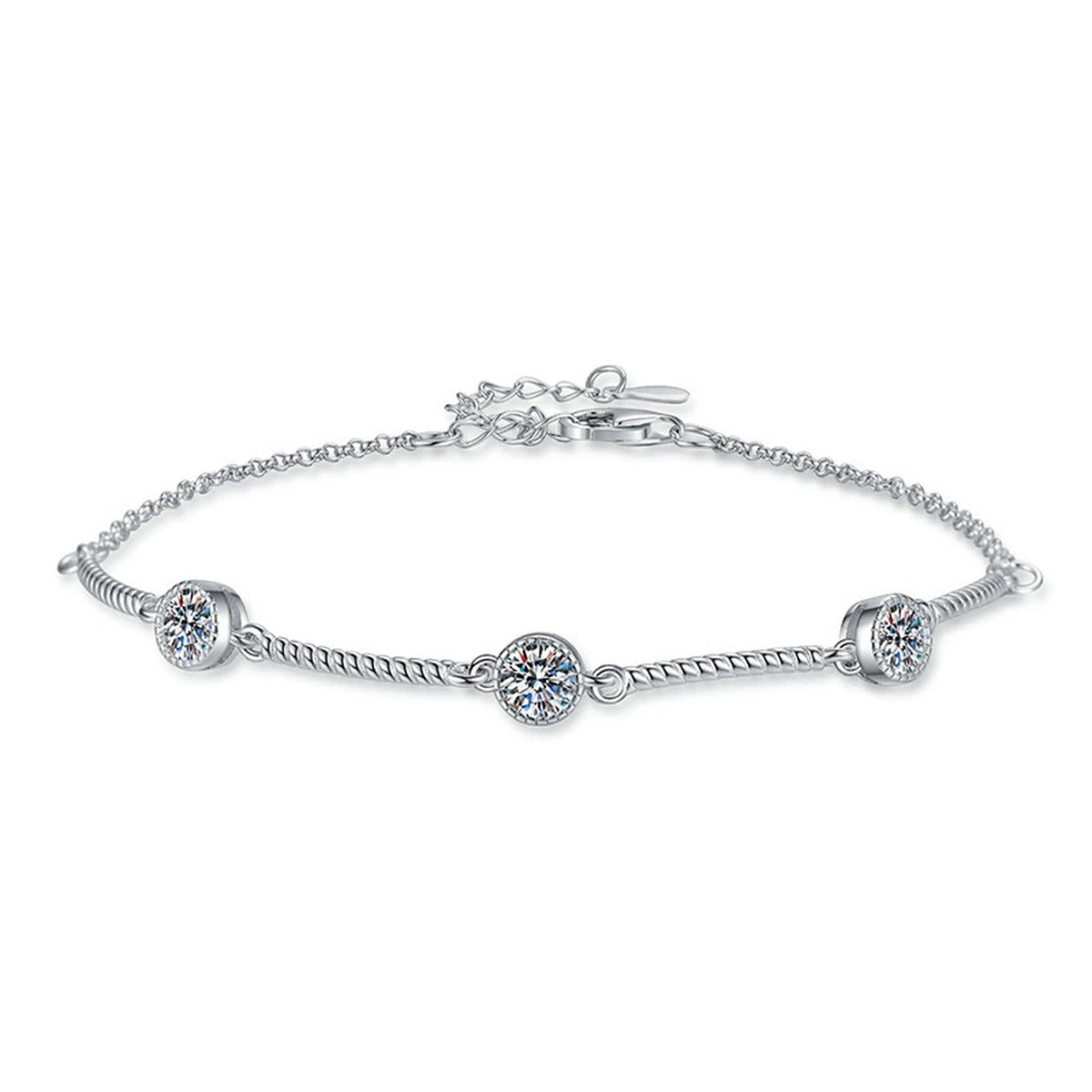 Bar Moissanite Chain Bracelet in White Gold-Plated S925 Sterling Silver white background product photo