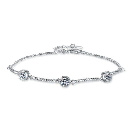 Bar Moissanite Chain Bracelet in White Gold-Plated S925 Sterling Silver white background product photo