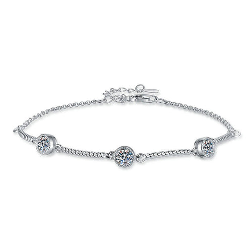 Bar Moissanite Chain Bracelet in White Gold-Plated S925 Sterling Silver white background product photo