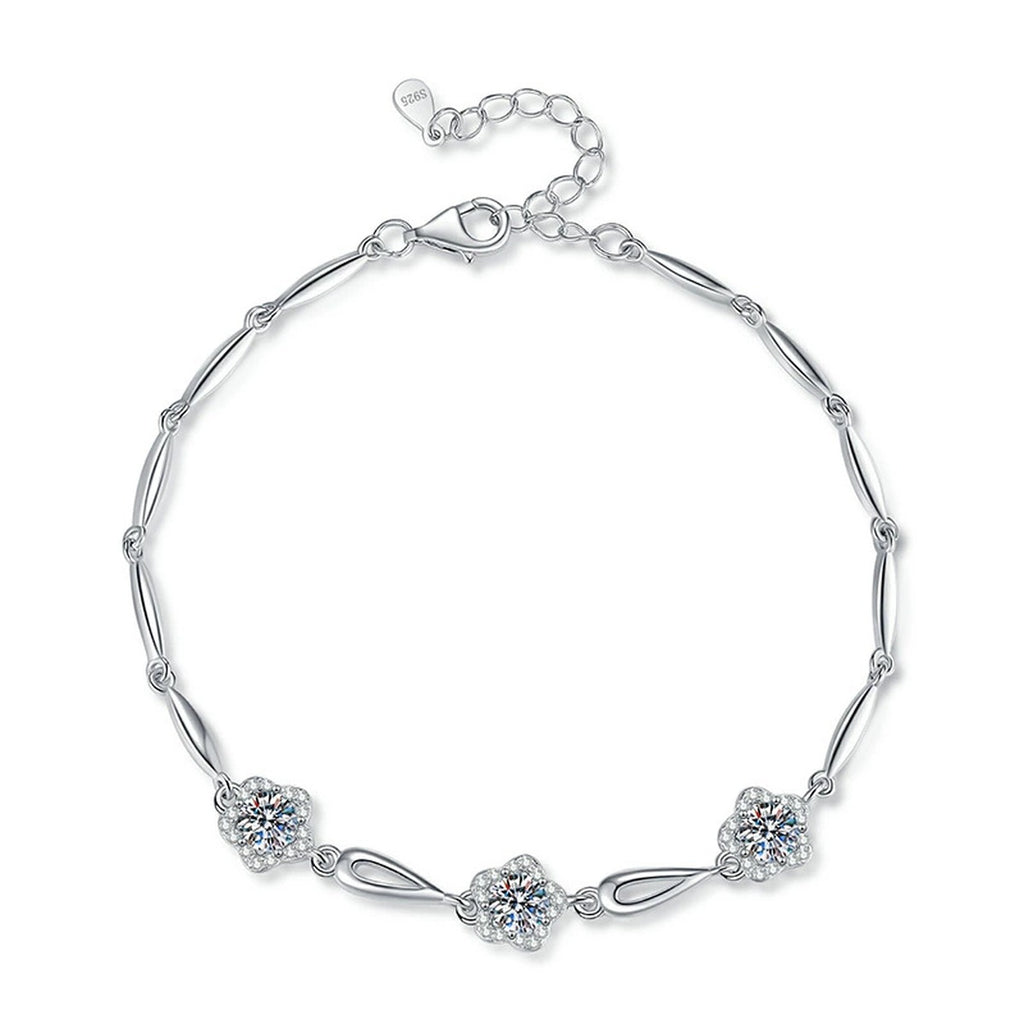 Round Moissanite Chain Bracelet with CZ in White Gold-Plated S925 Sterling Silver white background product photo