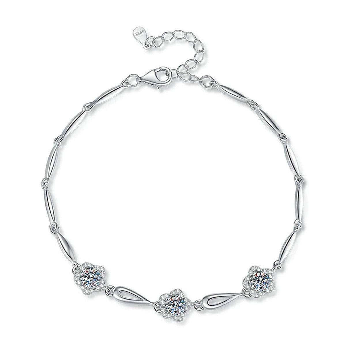 Round Moissanite Chain Bracelet with CZ in White Gold-Plated S925 Sterling Silver white background product photo