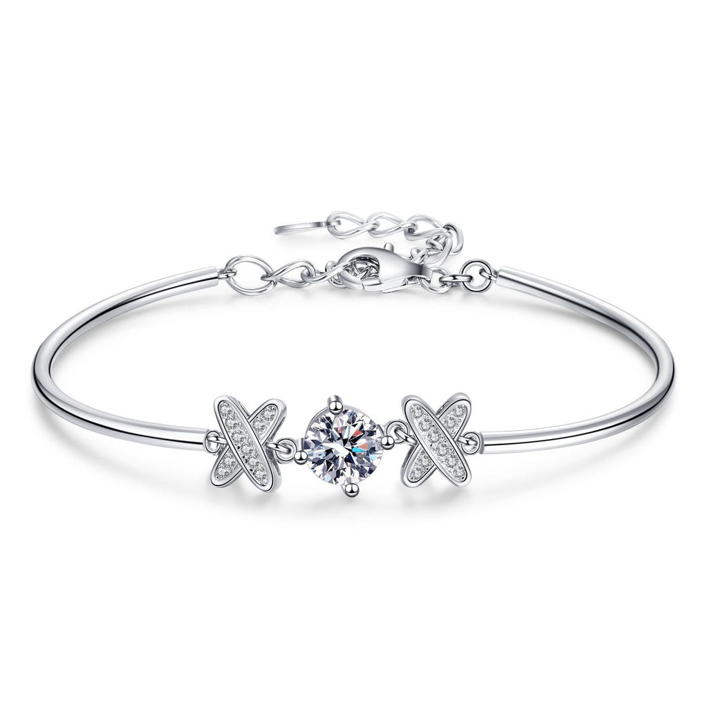 Star Moissanite Chain Bracelet with CZ in White Gold-Plated S925 Sterling Silver white background product photo