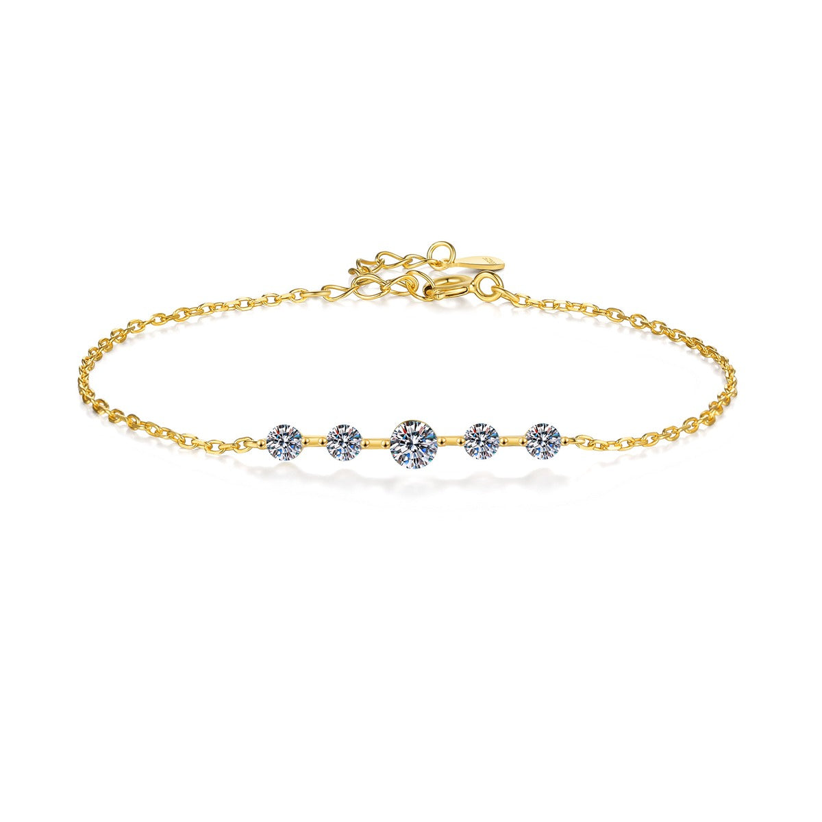 Moissanite Beaded Chain Bracelet in Yellow Gold-Plated S925 Sterling Silver white background product photo