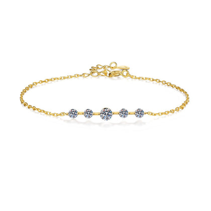 Moissanite Beaded Chain Bracelet in Yellow Gold-Plated S925 Sterling Silver white background product photo