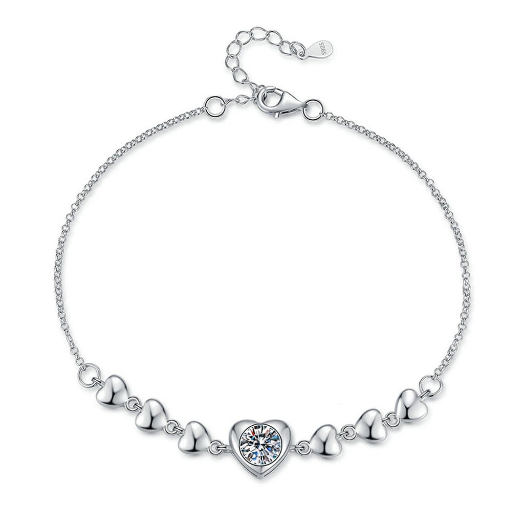 Round Moissanite Chain Bracelet in White Gold-Plated S925 Sterling Silver white background product photo