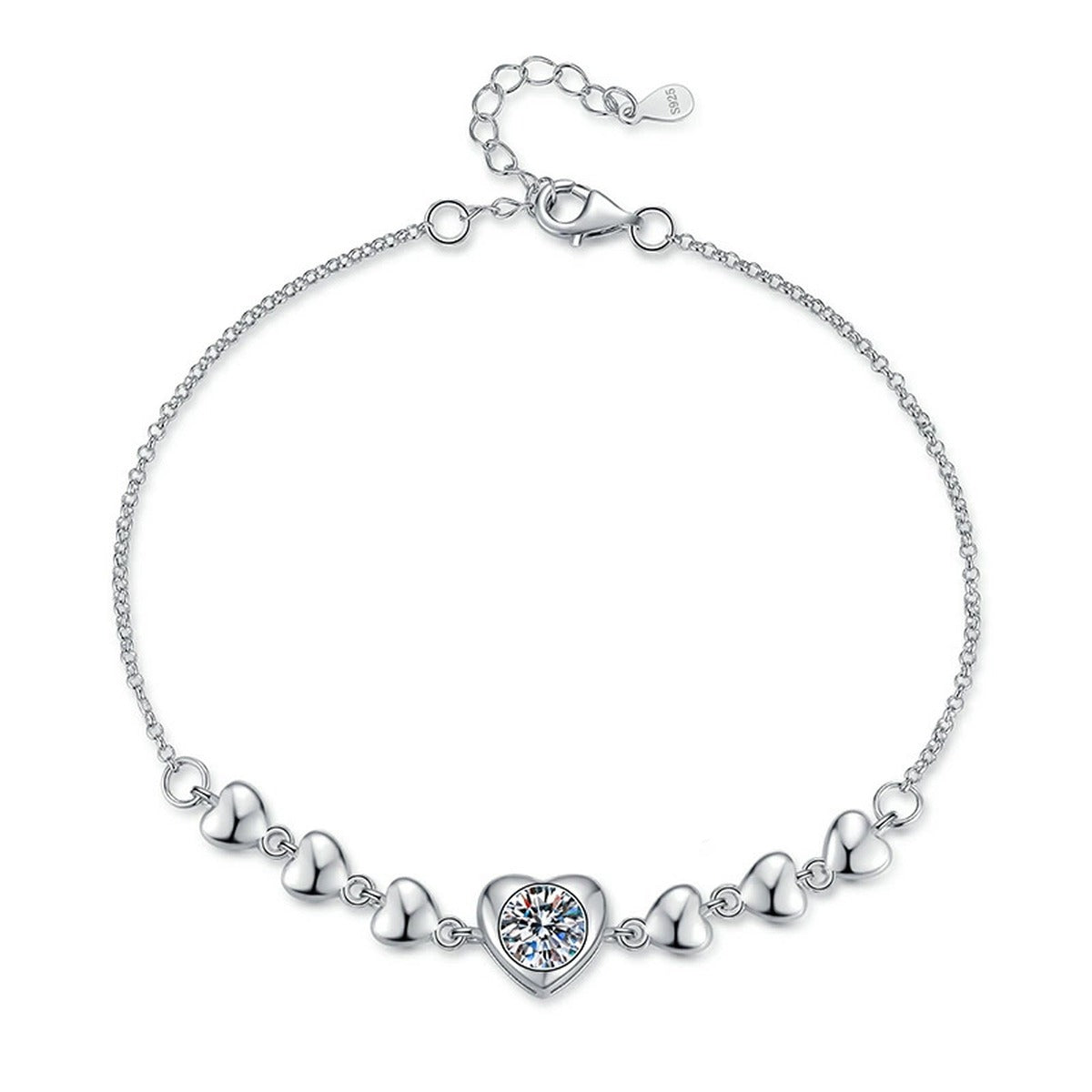 Round Moissanite Chain Bracelet in White Gold-Plated S925 Sterling Silver white background product photo