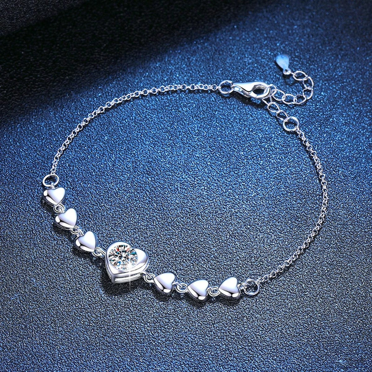 Round Moissanite Chain Bracelet in White Gold-Plated S925 Sterling Silver blue display scene showing bracelet sparkle and chain detail