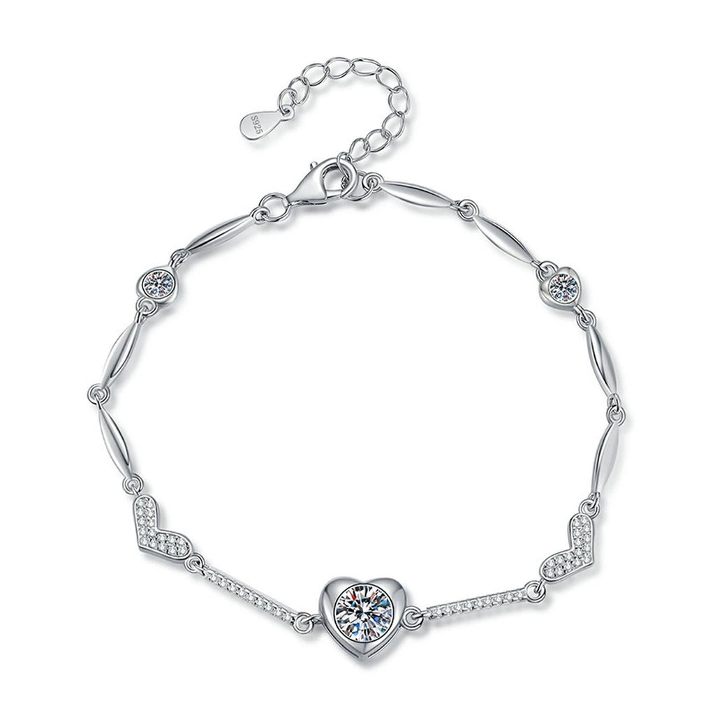 Hexagon Moissanite Chain Bracelet with CZ in White Gold-Plated S925 Sterling Silver white background product photo