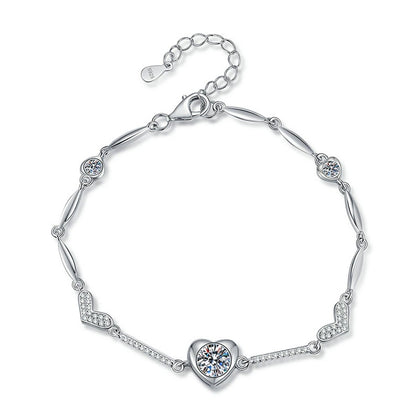 Hexagon Moissanite Chain Bracelet with CZ in White Gold-Plated S925 Sterling Silver white background product photo