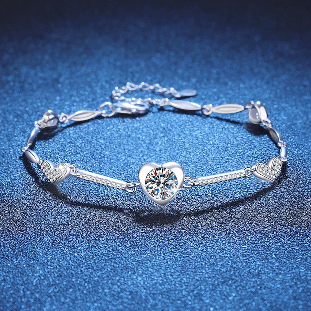 Hexagon Moissanite Chain Bracelet with CZ in White Gold-Plated S925 Sterling Silver blue display scene showing bracelet sparkle and chain detail
