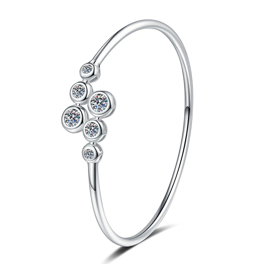 Three-Stone Moissanite Bangle Bracelet in white Gold-Plated S925 Sterling Silver white background product photo