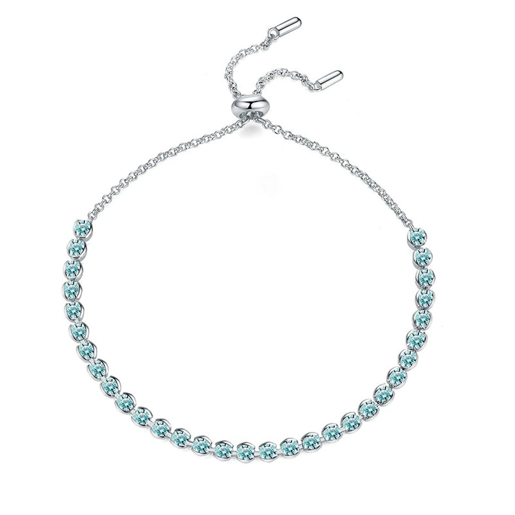 Aqua Moissanite Tennis Bracelet in White Gold-Plated S925 Sterling Silver white background product photo