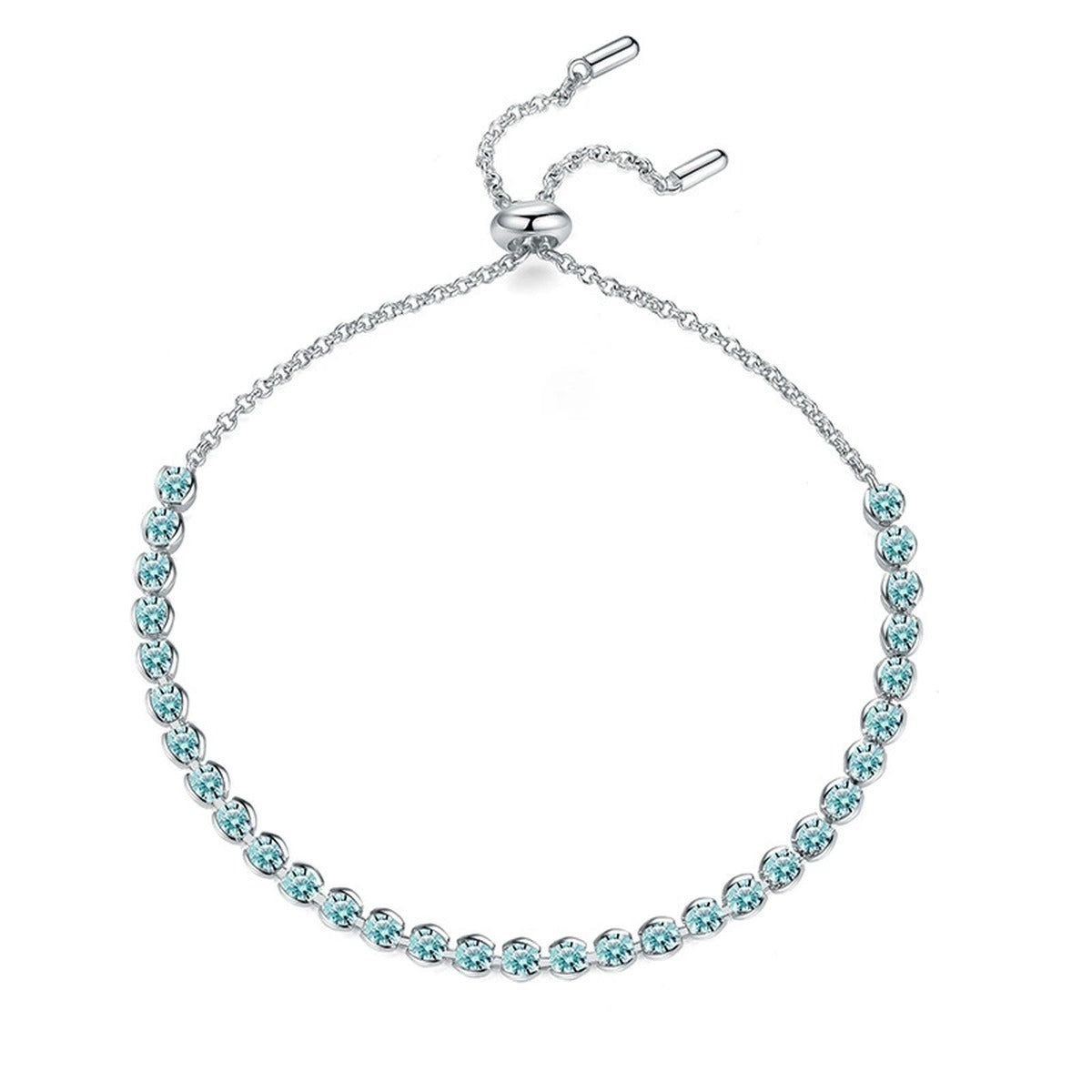 Aqua Moissanite Tennis Bracelet in White Gold-Plated S925 Sterling Silver white background product photo
