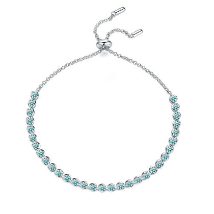 Aqua Moissanite Tennis Bracelet in White Gold-Plated S925 Sterling Silver white background product photo