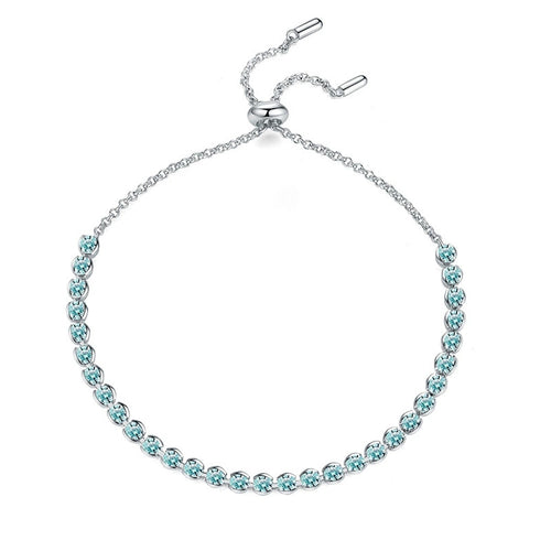 Aqua Moissanite Tennis Bracelet in White Gold-Plated S925 Sterling Silver white background product photo