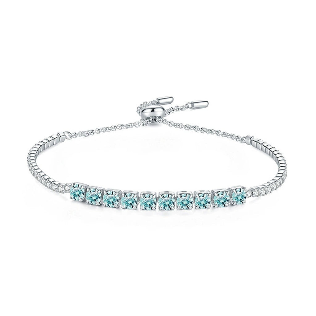 Aqua Moissanite Tennis Bracelet in White Gold-Plated S925 Sterling Silver white background product photo