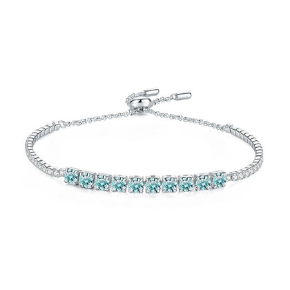 Aqua Moissanite Tennis Bracelet in White Gold-Plated S925 Sterling Silver white background product photo