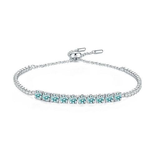 Aqua Moissanite Tennis Bracelet in White Gold-Plated S925 Sterling Silver white background product photo