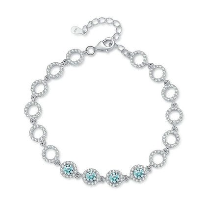 Aqua Moissanite Chain Bracelet with CZ in White Gold-Plated S925 Sterling Silver white background product photo