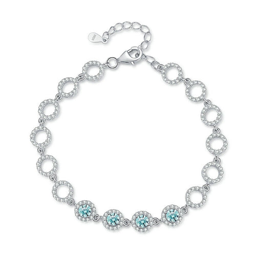 Aqua Moissanite Chain Bracelet with CZ in White Gold-Plated S925 Sterling Silver white background product photo