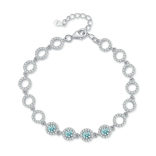 Aqua Moissanite Chain Bracelet with CZ in White Gold-Plated S925 Sterling Silver