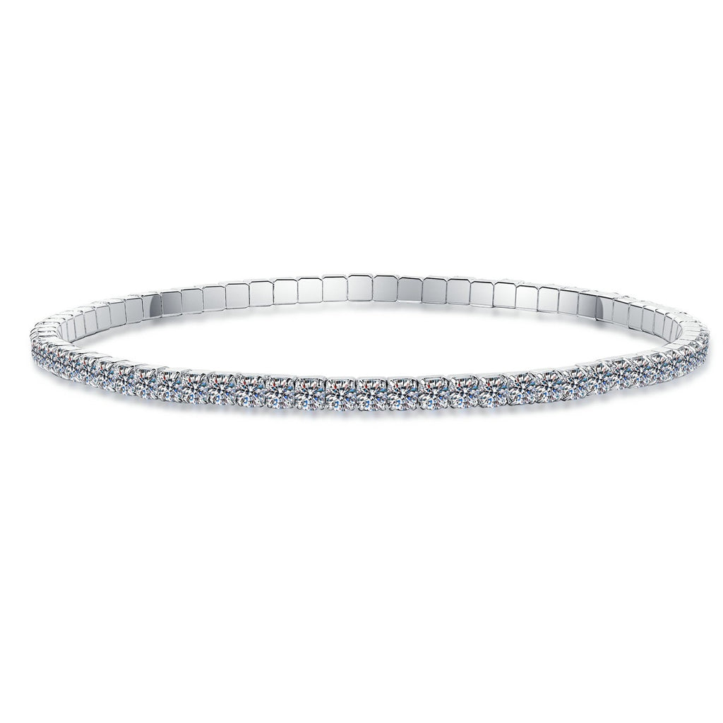 Moissanite Tennis Bangle Bracelet in White Gold-Plated S925 Sterling Silver white background product photo