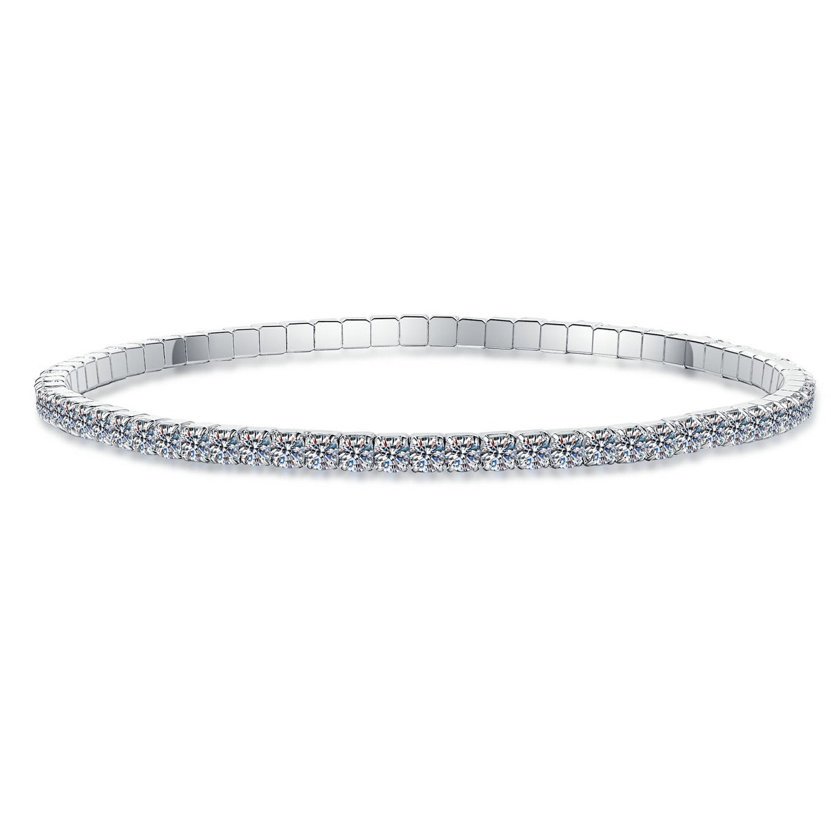 Moissanite Tennis Bangle Bracelet in White Gold-Plated S925 Sterling Silver white background product photo