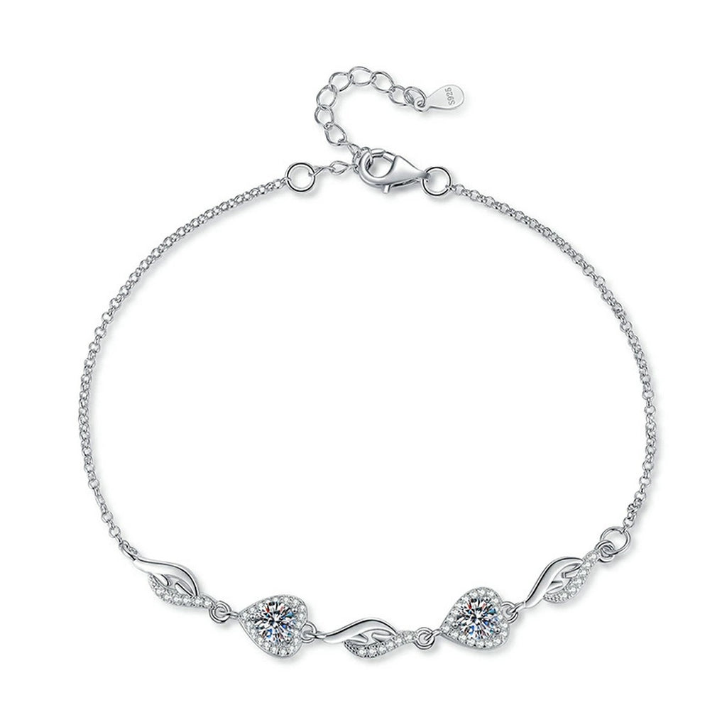 Graduated Moissanite Chain Bracelet with CZ in White Gold-Plated S925 Sterling Silver white background product photo