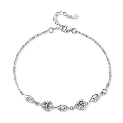 Graduated Moissanite Chain Bracelet with CZ in White Gold-Plated S925 Sterling Silver white background product photo