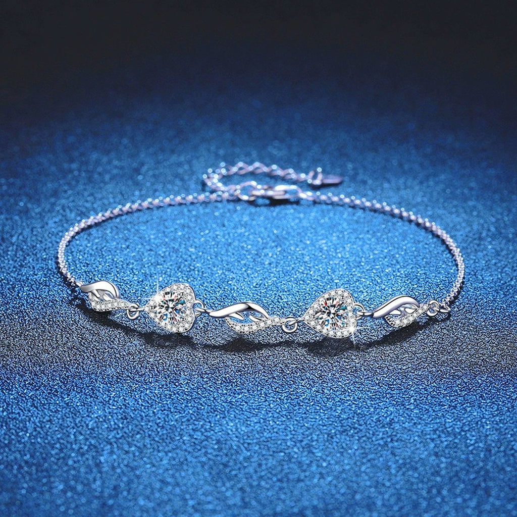 Graduated Moissanite Chain Bracelet with CZ in White Gold-Plated S925 Sterling Silver blue display scene showing bracelet sparkle and chain detail