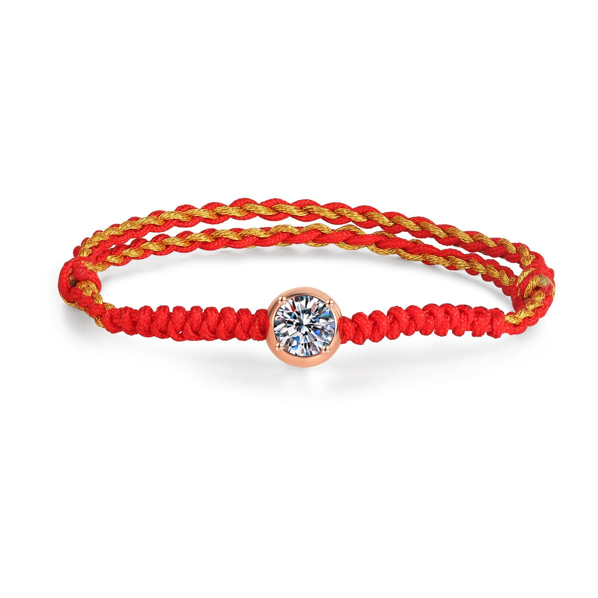 Red Cord Moissanite Bracelet in Gold-Plated S925 Sterling Silver white background product photo
