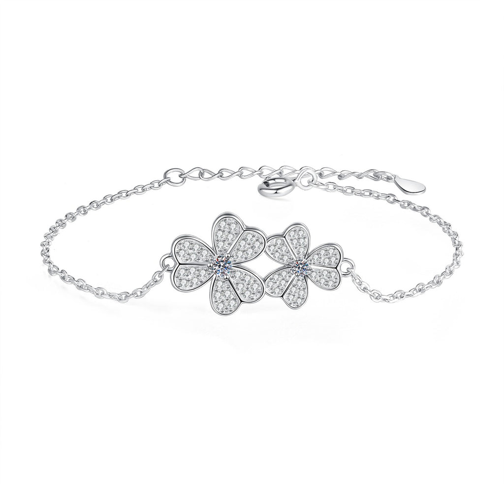 Cluster Moissanite Chain Bracelet in White Gold-Plated S925 Sterling Silver white background product photo